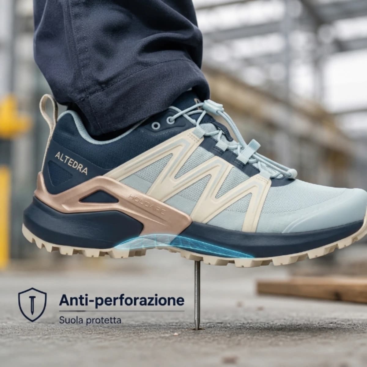 Suola anti-perforazione che protegge da chiodi e spigoli