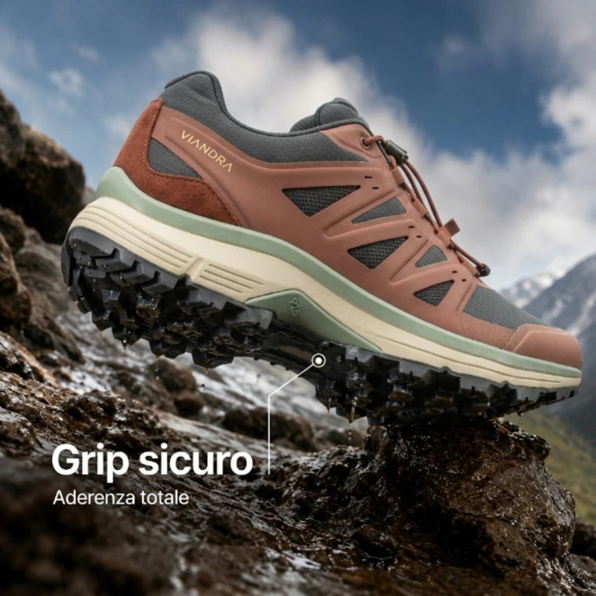 Grip sicuro su roccia bagnata